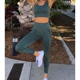 thumbnail image 4 of QRIC Women Seamless Yoga Workout Set 2Pcs Outfits Gym Leggings and Sports Bra Net Hollow Out Series Activewear Sets Dark Green-L, 4 of 7