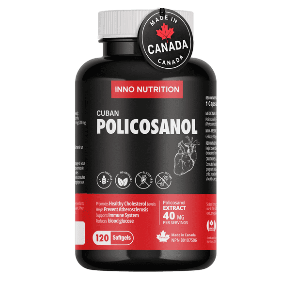Inno Nutrition Policosanol 40mg Cuban from Sugar Cane with Lipoic Acid, Plant Sterols & Artichoke, 120 Softgels – Supports Cholesterol, Heart Health, and Cardiovascular Function