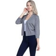 thumbnail image 2 of Cielo 1985 Women's Open Bolero Cardigan Sweater - cropped 3/4 sleeves lightweight - By The Simply Fashion heathergrey S, 2 of 4