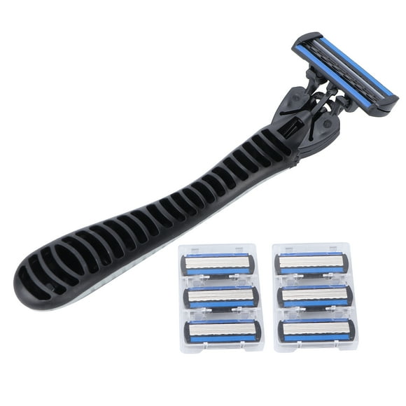 QIILU Blade Refills,Manual Set 6 Layers Blade Reusable Handle 6 Refills Men's Shaving Razors Silver White,Safety