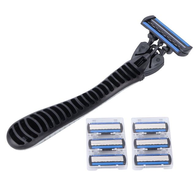 QIILU Blade Refills,Manual Set 6 Layers Blade Reusable Handle 6 Refills Men's Shaving Razors Silver White,Safety