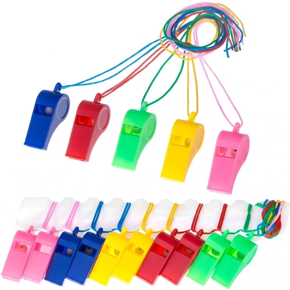 BESTSKY 40 Pieces Plastic Whistles with Lanyards for Party Sports, 5 Colors