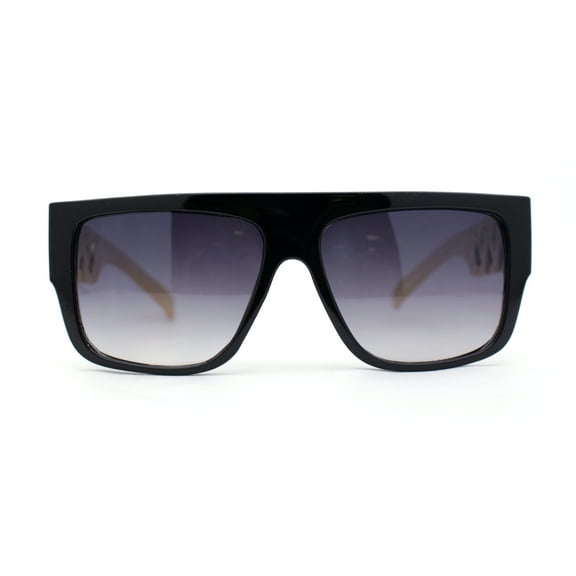 Rapper Flat Top Thick Metalic Chain Arm Plastic Sunglasses Black Gold - Smoke