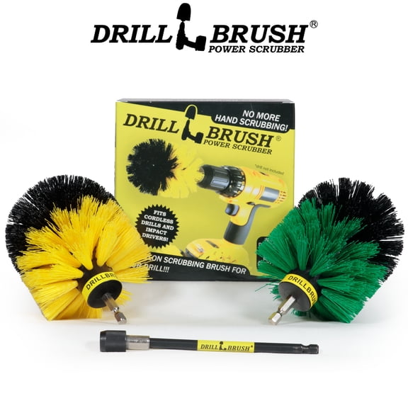 Drill Powered Tub, Tile, Grout, and Bath 2 Brush Combo with Long Reach Extension by Drillbrush