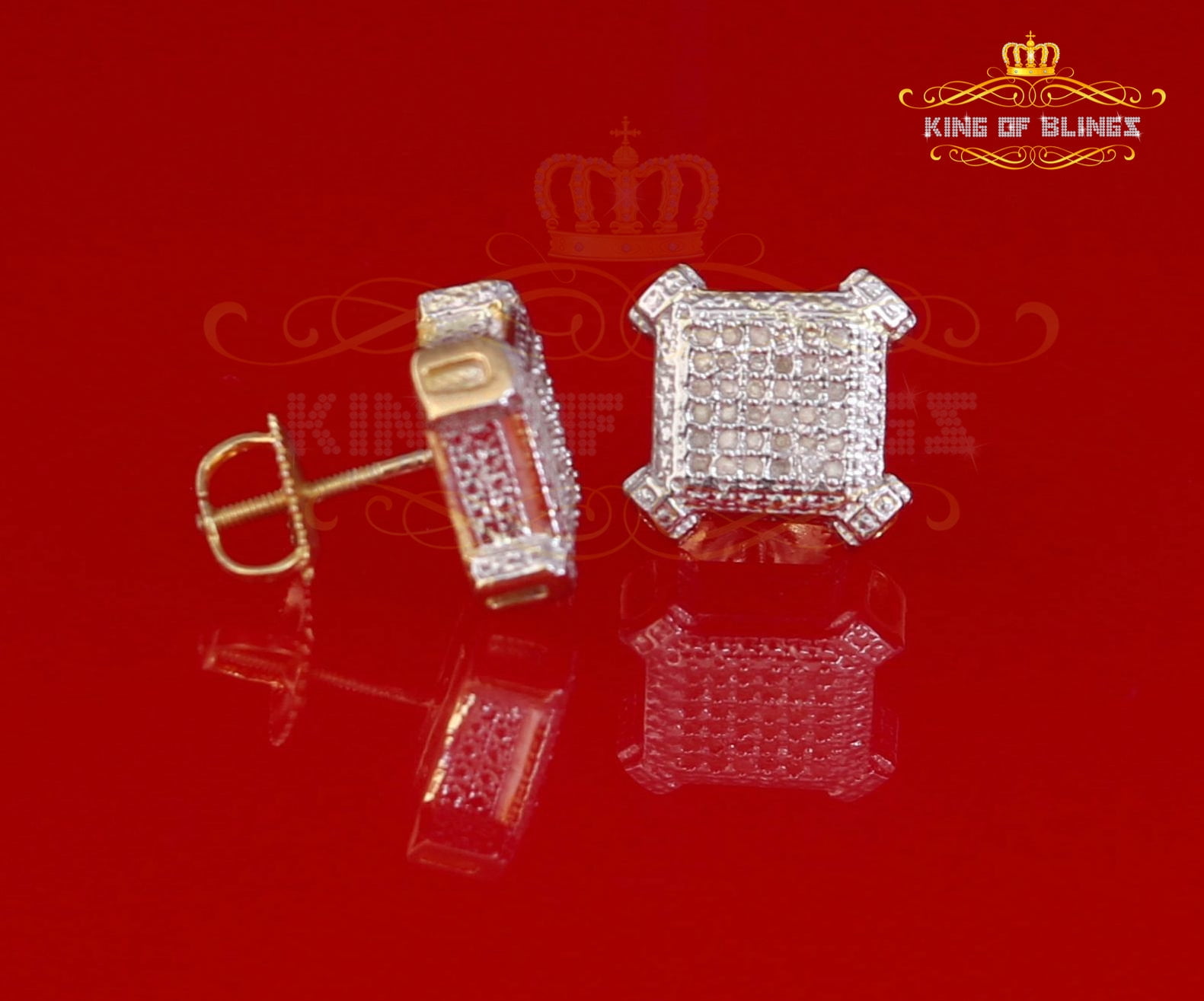 King of Bling's Aretes Para Hombre Silver 0.20ct Diamond For Women's/ Men's Yellow Stud Earrings