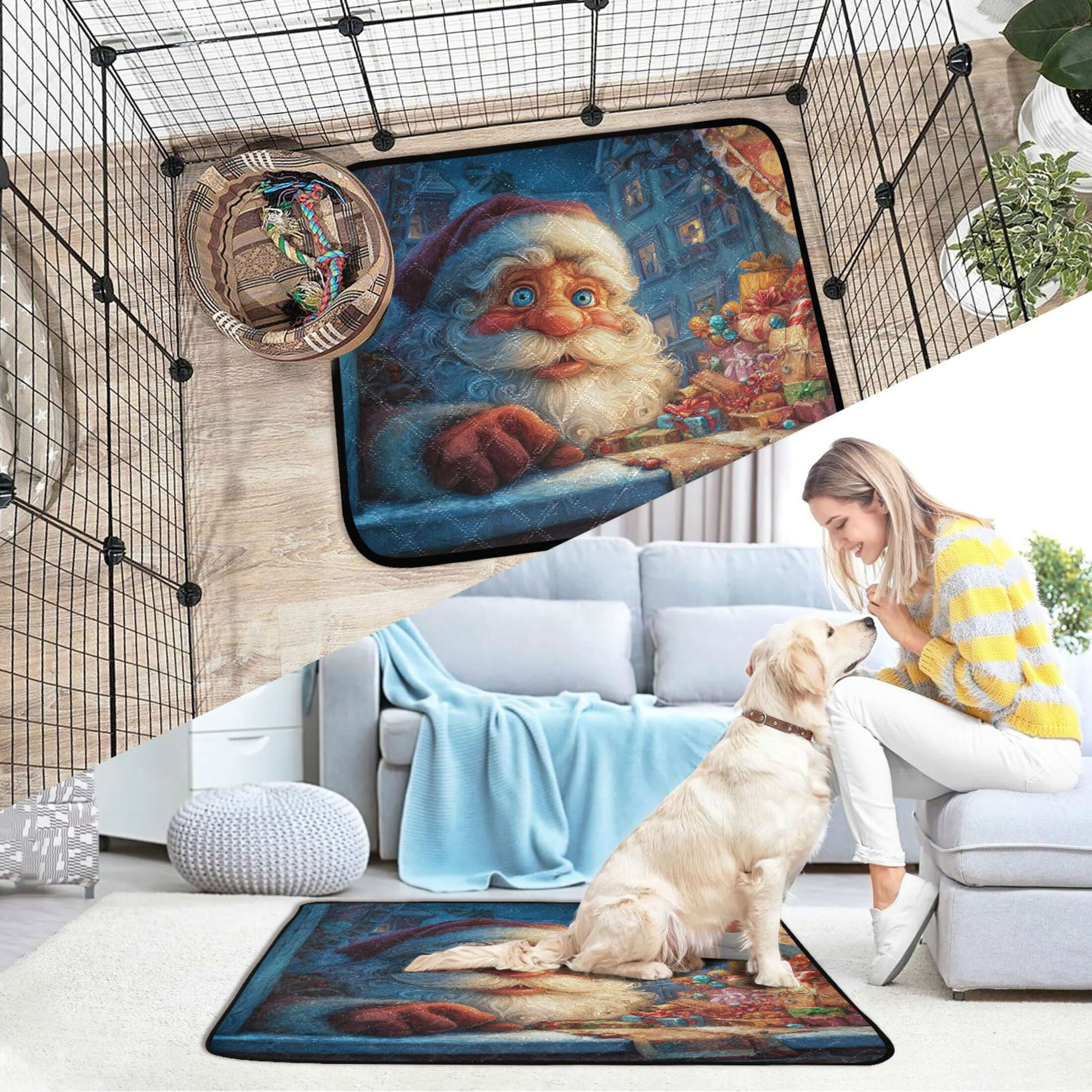 Qxltty Anime Santa Claus Cat litter Pads Pet Set of 2 Diaper Mats Center Anti-leakage Layer Absorbent Soft and Comfortable
