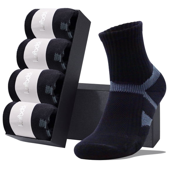 LWFBDTK Cushion Crew Socks for Men Women, 4 Pairs Moisture-Wicking Athletic Socks, Memory Cushion Comfort & Odor Protection, Size 9.5-14.5, Black
