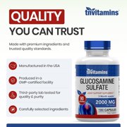 TNVitamins Glucosamine Sulfate Capsules 2000 MG (180 Count) | Joint Support* Supplement for Women & Men | Produced in The USA | Promotes Flexibility & Mobility