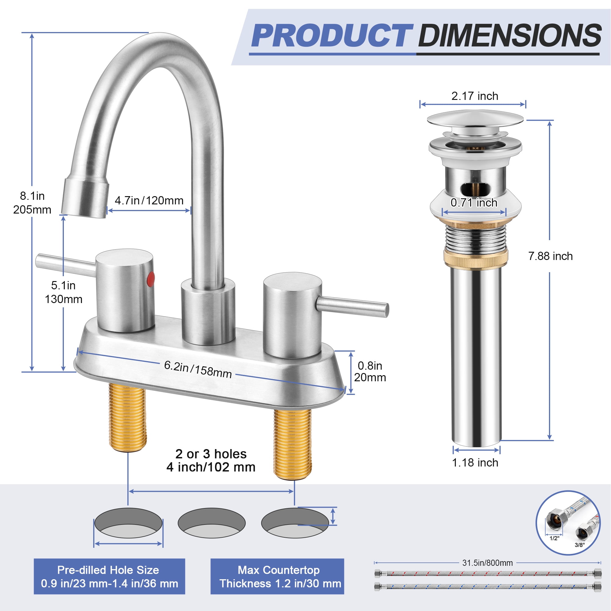 Coliware 4 inch Brushed Nickel 2-Handle Bathroom Sink Faucet, Bathroom Faucet Monomando Brush Nickel