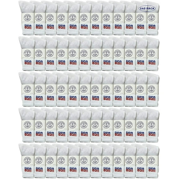 240 Pairs Of Yacht & Smith Mens Wholesale Bulk Cotton Socks, Athletic Sport Socks Shoe Size 8-12 (White USA)