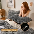 thumbnail image 3 of XeGe 2 Pack Soft Fluffy Faux Fur Pillow Cases, Plush Fuzzy Pillow Shams Pillowcases, Shaggy Furry Velvet Decorative Long Pillow Covers for Bed Sofa Couch, Zipper Closure, Standard Size, Black Ombre, 3 of 6