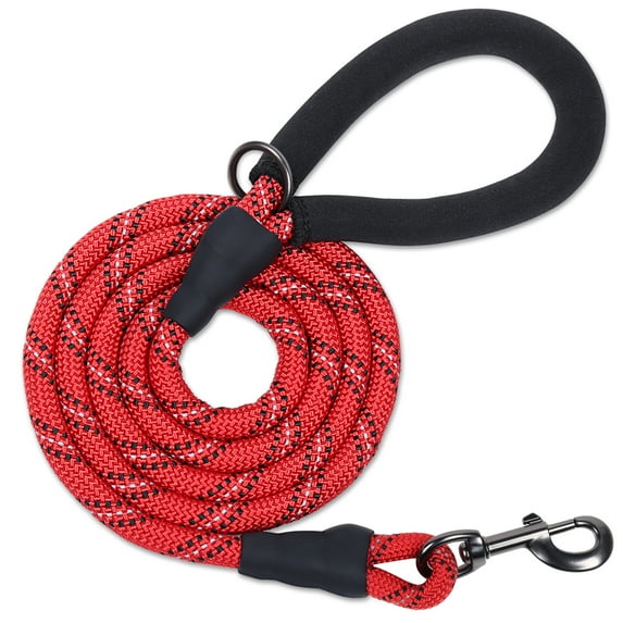VIVAGLORY Dog Leash, Heavy Duty Rope Lead with Padded Handle, Reflective, Medium & Large, Red, 5 ft
