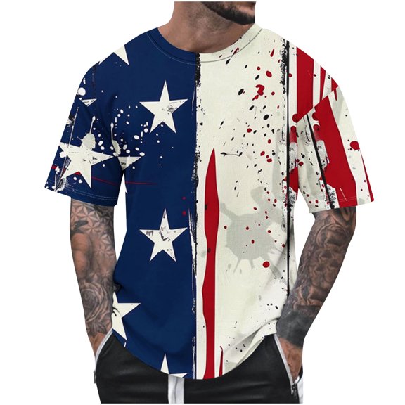 T-Shirts for Men Independence Day Printed Crewneck Short Sleeve Casual Lightweight Tee T-Shirts 4th of July Blouse