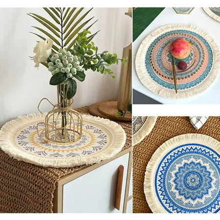 

Round Embroidery/Lace Table Placemat Nordic Style Non-slip Placemat Heat Insulation Furniture Decoration mat Coffee Cup Mats