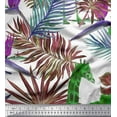 thumbnail image 1 of Soimoi White Cotton Cambric Fabric Tropical Leaves,Floral & Giraffe Face Animal Print Fabric by Yard 42 Inch Wide, 1 of 1