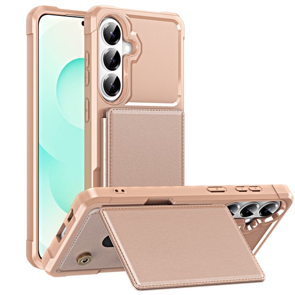 for Samsung Galaxy S26 Plus Wallet Case with Stand-4 Card Holder Slot Hidden Bracket Double Magnetic Clasp PU Leather Slim Shockproof Hybrid TPU Frame Cover for Samsung Galaxy S26 Plus, Rosegold