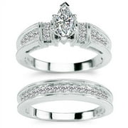 White Stag TURZ-2773 5/8 Carat Diamond Marquise Cut 14kt White Gold Bridal Set - Size 7