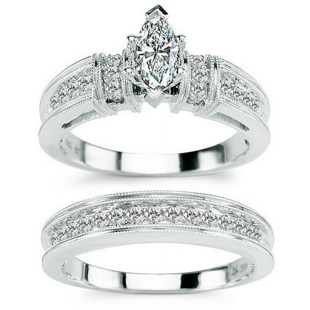 White Stag TURZ-2773 5/8 Carat Diamond Marquise Cut 14kt White Gold Bridal Set - Size 7