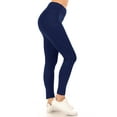 thumbnail image 2 of Women's Full Length Stretch High Waist Zip Pocket Workout Yoga Running Seamless Leggings Navy L, 2 of 5