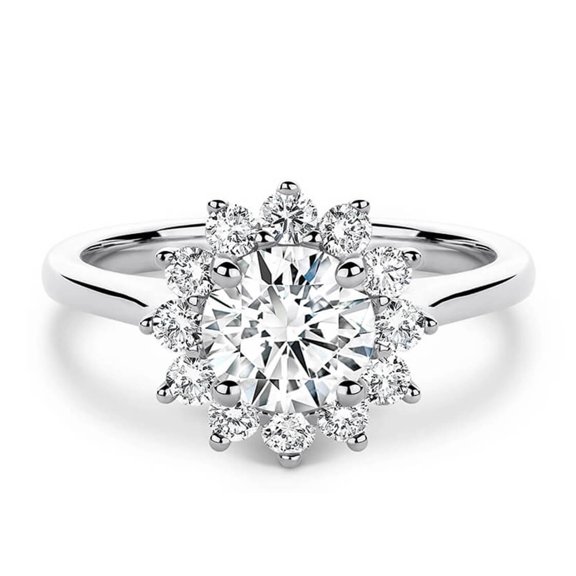2 Ct Flower Design Round Cut Diamond Engagement Rings for Women 925 Sterling Silver