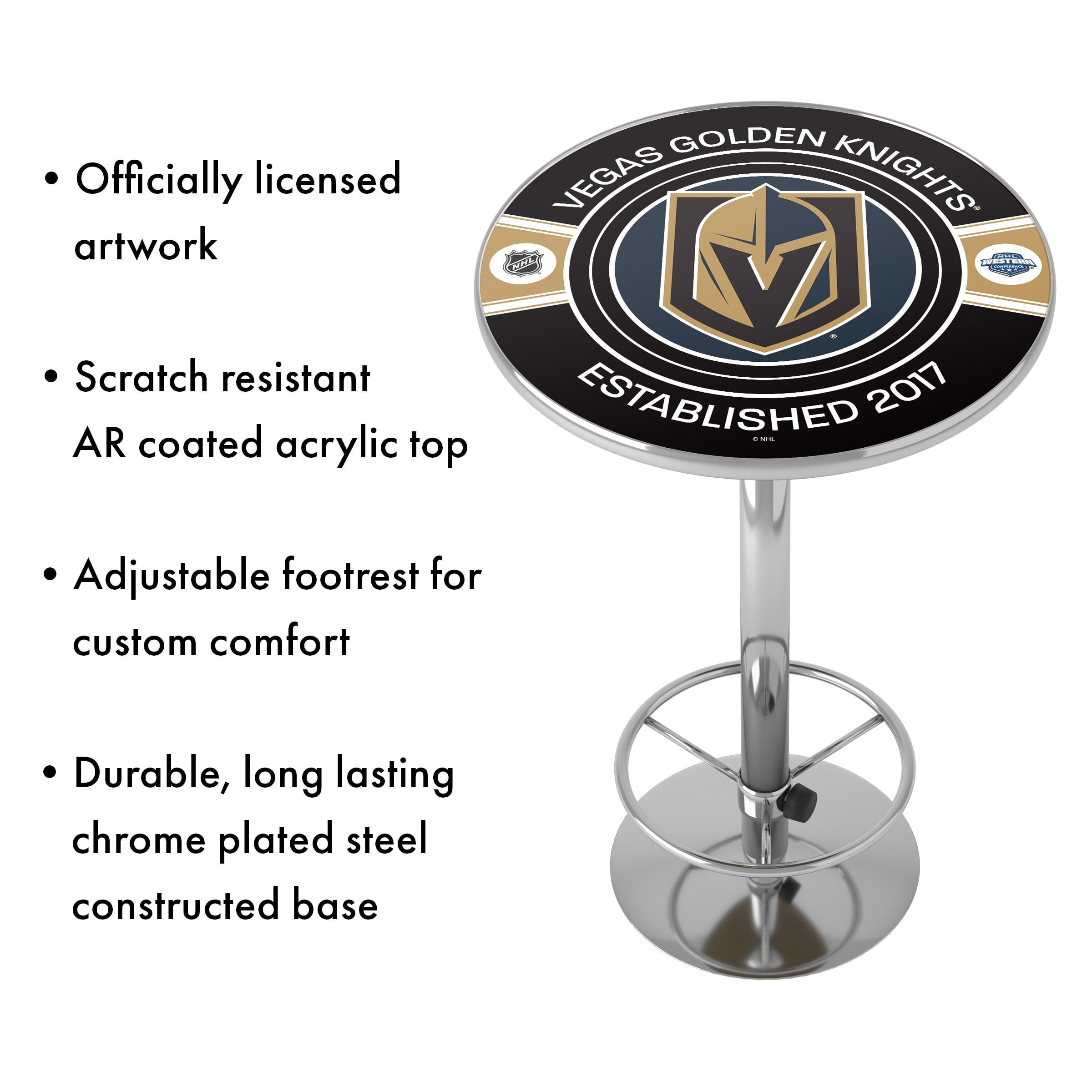 Vegas Golden Knights Patch Bar Table with Adjustable Footrest and Acrylic Top