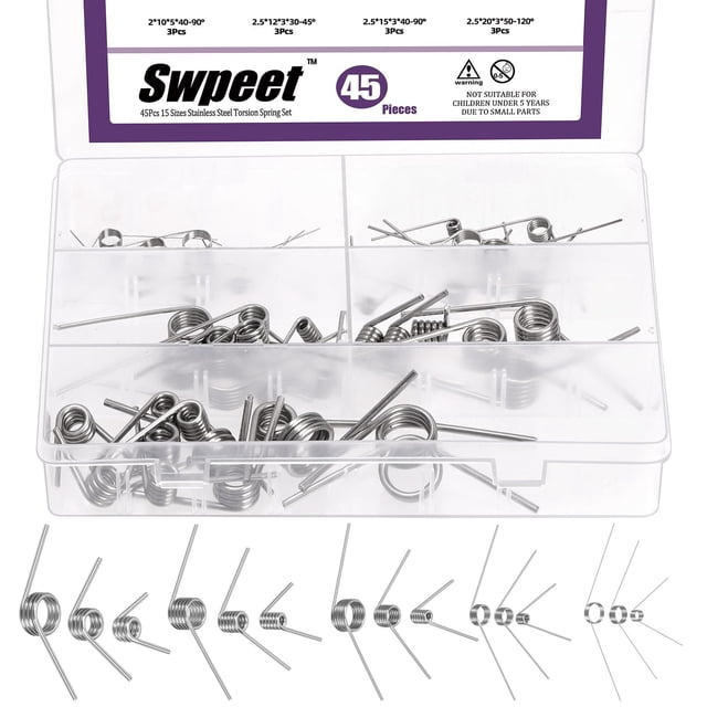 Torsional Springs Sweet, 45 unidades, 15 tamaños, acero inoxidable