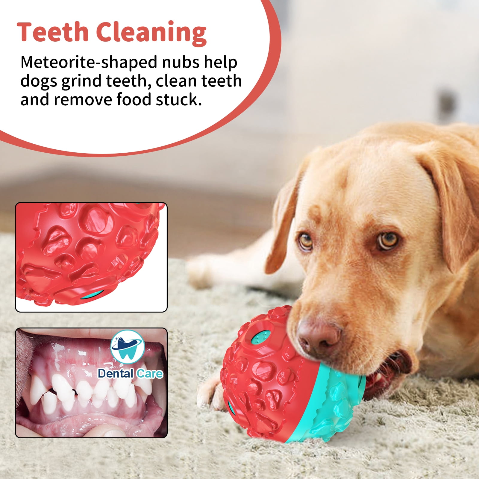 JoyBruko Dog Ball for Aggressive Chewers - Interactive Dog Toy Balls Fun Squeaky Giggle Sound to Keep Them Busy, Durable for Small Medium Large Breeds, Rubber Pet Chew Toys, Red & Blue