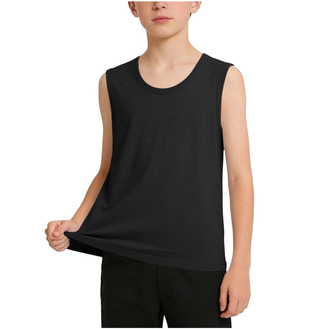 Yanlir Débardeur Sans Manches à Col Rond Uni pour Enfants, Haut Décontracté d'Extérieur Confortable pour Garçons 2 -15 Ans, Tenue d'Été Active, Vêtements d'Été