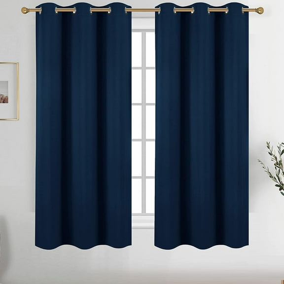 EnjinZZ Navy Blue Grommet Blackout Curtains for Bedroom Thermal Insulated Room Darkening Curtains Drapes, 42 x 72 inch, 2 Panels