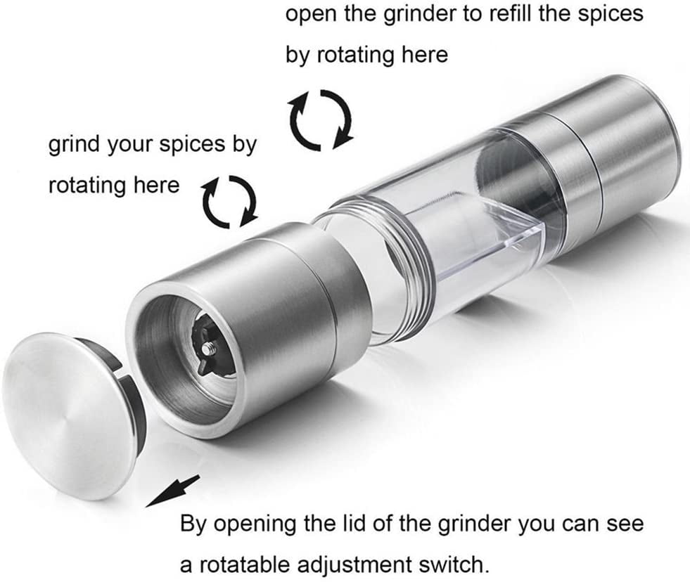 Double-head manual stainless steel grinder black pepper sea salt grinder kitchenware seasoning bottle