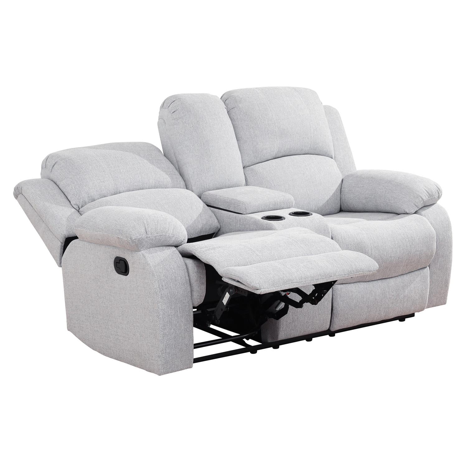Gewnee Linen Fabric Manual Reclining Loveseat with 2 Recliners and Cup Holders,Gray