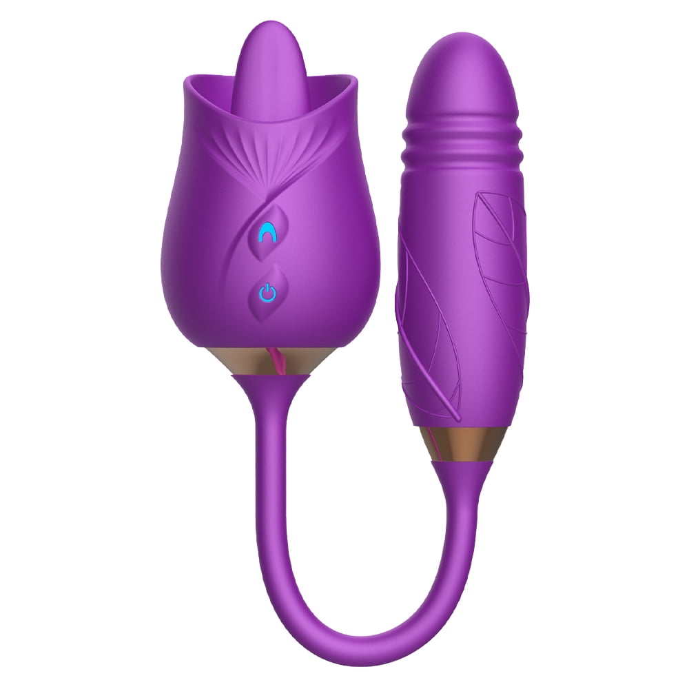 Rose Vibrator for Women, 2 in 1 Rose Vibrator with Tongue Licking and Sucking, Clit Stimulator Telescopic Vibration Sex Toys for Women Adults