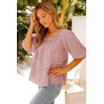 thumbnail image 2 of ABPHQTO Blusa de mujer rosa con mangas abullonadas y ojales, 2 of 5