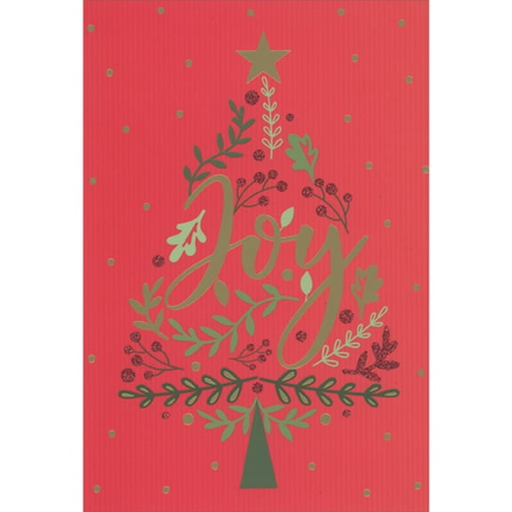 Pictura Joy: Tree Shape Made From Vines on Red Background Christmas Card