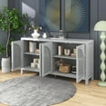thumbnail image 2 of EUROCO 60'' Sideboard Storage Buffet Cabinet, Solid Wood Buffet Cabinet with 4 Artificial Rattan Doors, 2 Shelves and Metal Handles or Living Room and Entryway, Gray, 2 of 8