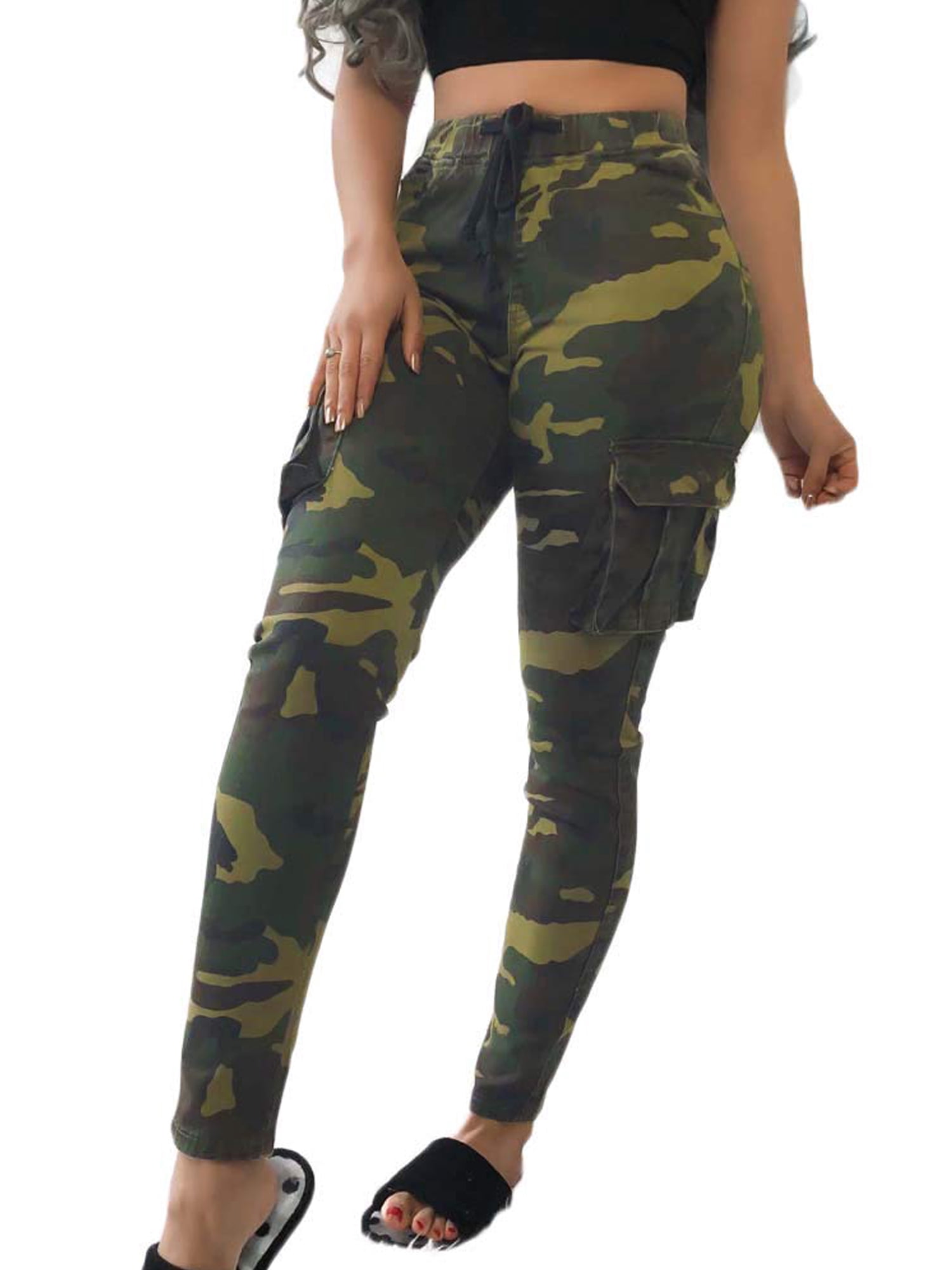 Woshilaocai Women's Camo Cargo Trousers 