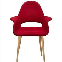 2xhome Mid Century Modern Upholstered Fabric Organic Accent Living Room Dining Arm Chair with Natural Wooden Legs, Red, Set of 1, 1 piece