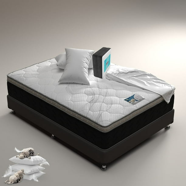Colchón Queen Size Sertha + Box Queen Size + Juego de sábanas + 2 Almohadas Std