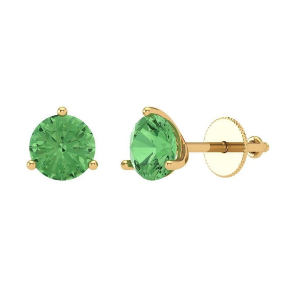 2 ct Screw-Back Stud Earrings for Women | 6.5mm Round Cut Simulated Green Diamond | 18K Yellow Gold