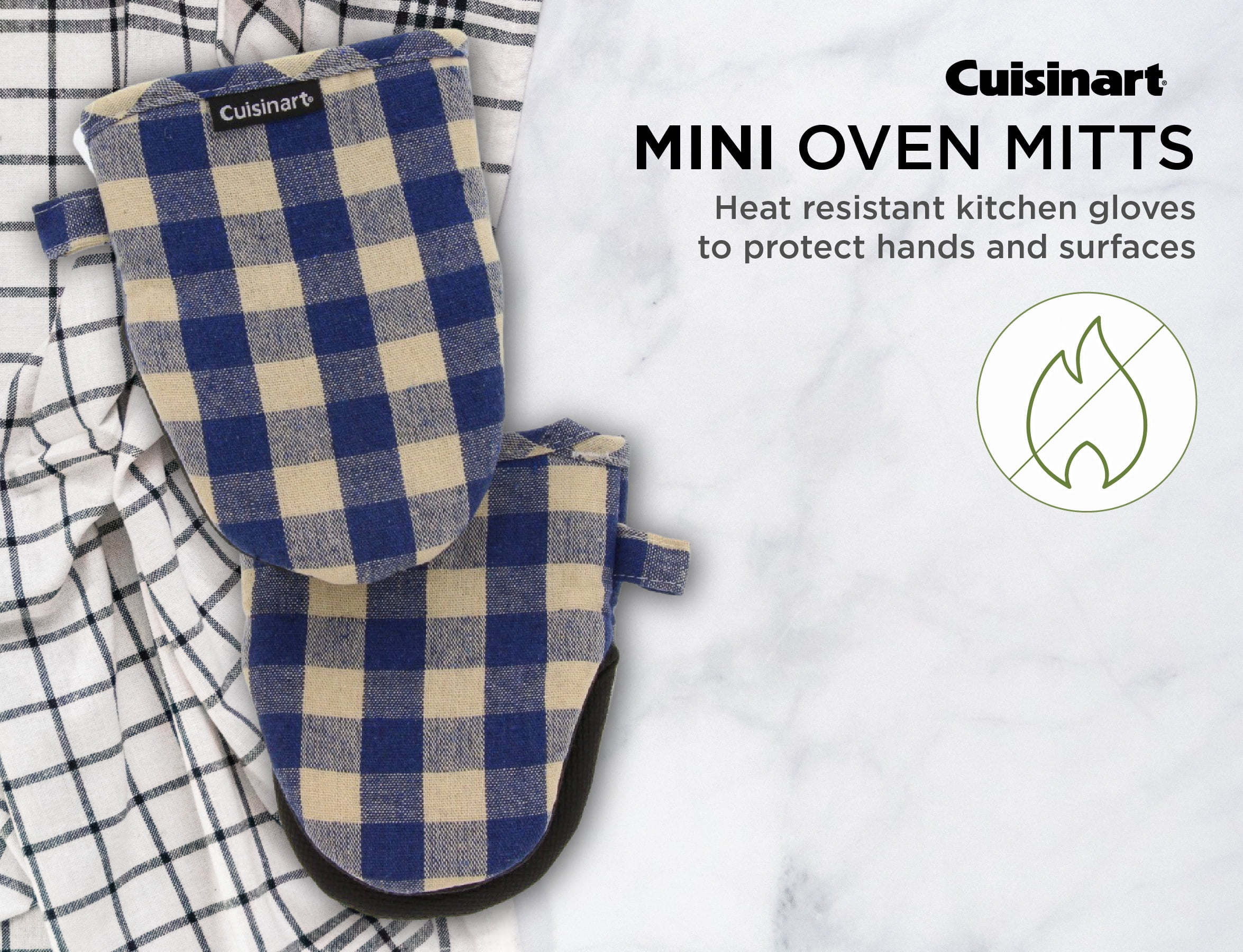 Cuisinart Neoprene Mini Oven Mitts, 2pk - Heat Resistant Oven Gloves  Protect Hands, Non-Slip Grip - Buffalo Check, Titanium Grey 