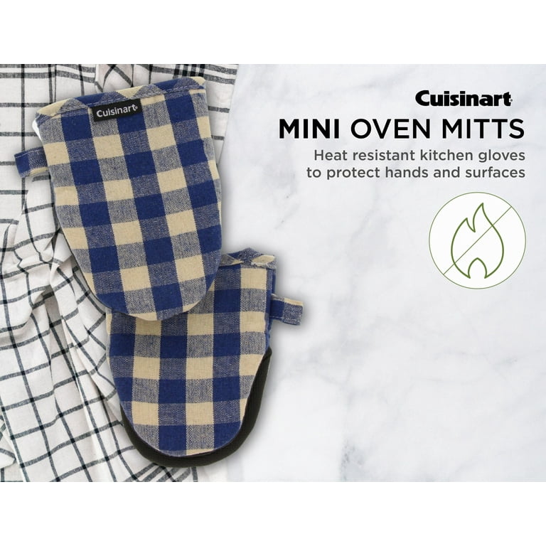 Cuisinart Buffalo Check Mini Oven Mitts, 2 Pack, Blue and Ivory Plaid  Design - Non-Slip Grip Oven Gloves with Insulated Pockets - 5.5 x 7.25  Inches 