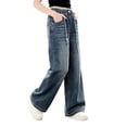 thumbnail image 6 of Pull on Wide Leg Jeans for Girls, Girls High Waisted Stretchy Baggy Trendy Tummy Control Straight Leg Jeans Denim Pants Blue A 9-10 Years, 6 of 7