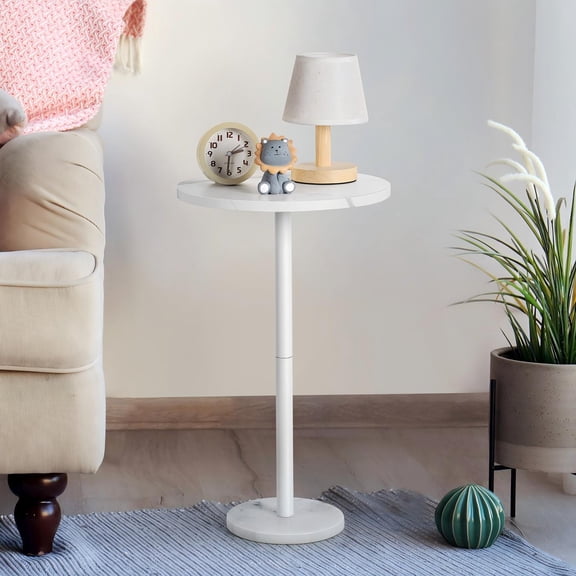 Small Round Side Table, White Pedestal Table with Marble Base for Small Spaces, Drink Table, Martini Table for Sofa Couch Chair Patio