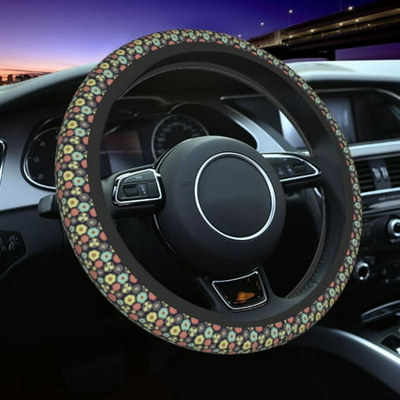 Elastic Steering Wheel Cover Blue Red Green Daisies Flowers Stretch Thickening Car Steering Wheel Cover Women Men Steering Wheel Protector Universal 15 in