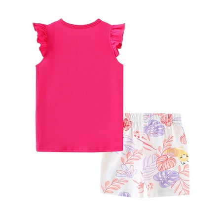 

Baby Clothes For Girls Baby Girls Summer Jumpsuits Set Ribbed Flying Sleeves Romper and Casual Leopard Print Flared Pants(Hot Pink 6-7 Years)
