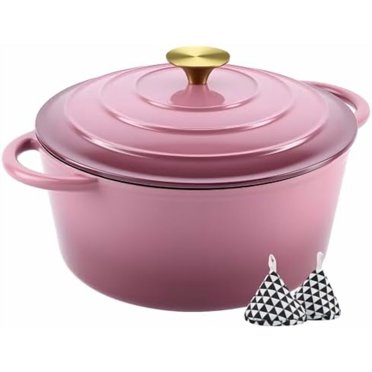 4.5 Quart Enameled Dutch Oven Pot with Lid, Cast Iron Dutch Oven with Dual Handles for Bread Baking, Cooking, Non-stick Enamel Coated Cookware, Rose
