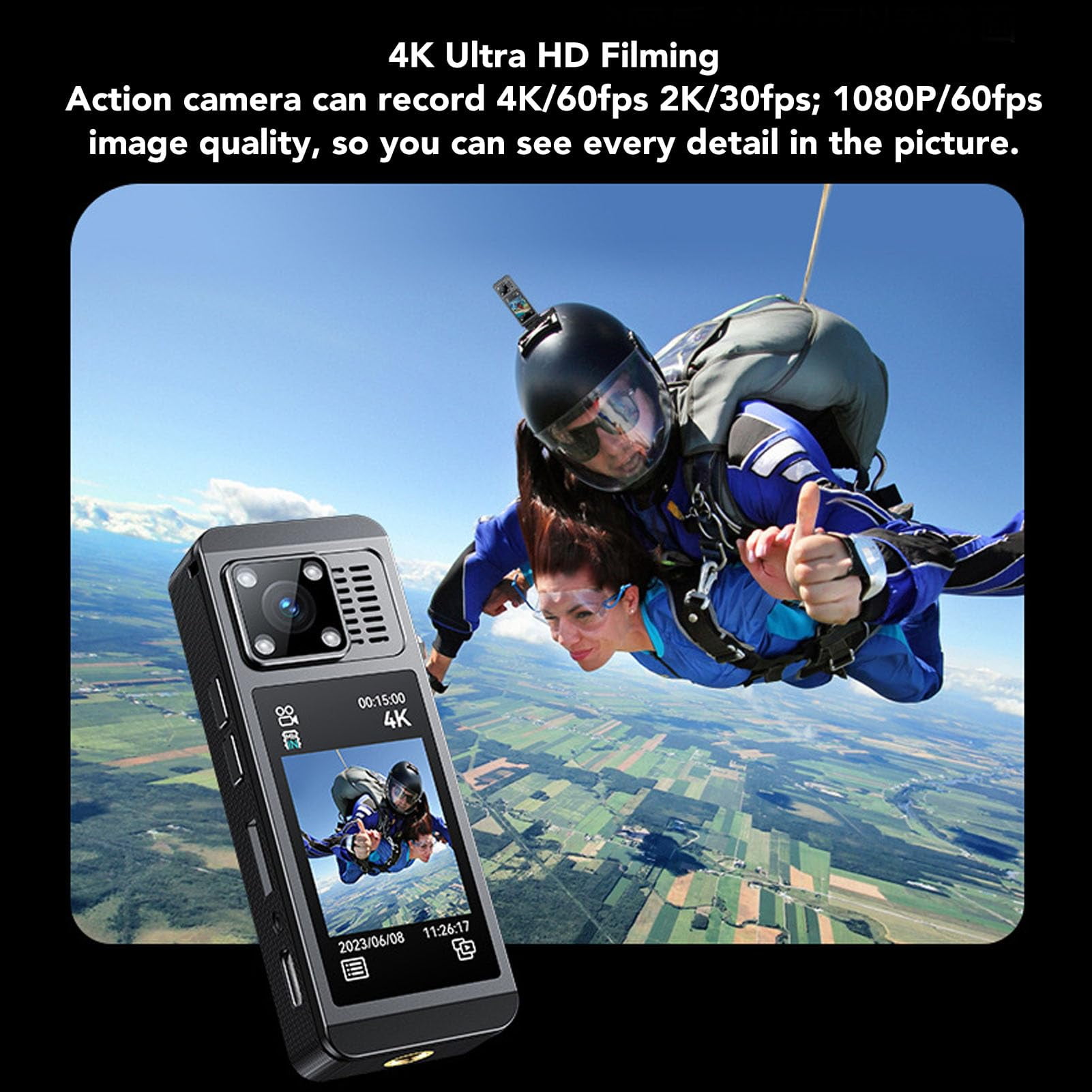 4K Action Camera with Touchscreen Wearable Sports Camera 130 Degree Wide Angle WiFi Video Recorder with  IR Night for Cycling Law Enforcement