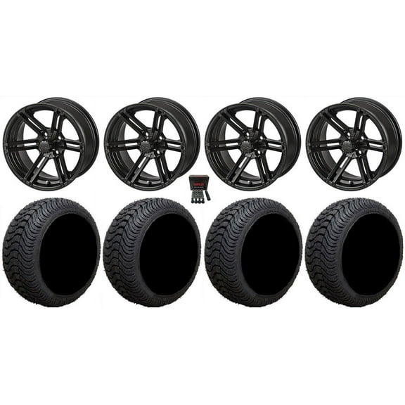 LSI Yukon 14" Golf Cart Wheels Matte Bk 205x30 Cruze Tires Yamaha