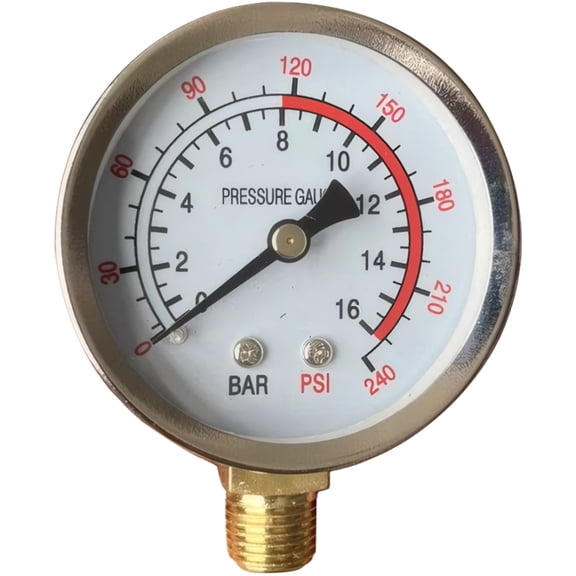 Pressure Gauge Vertical, for Acetylene Monitoring, 0-16 BAR 0-240 PSI Dual Scale, G1/4 Thread Metal Brass, Industrial HVAC Plumbing Systems
