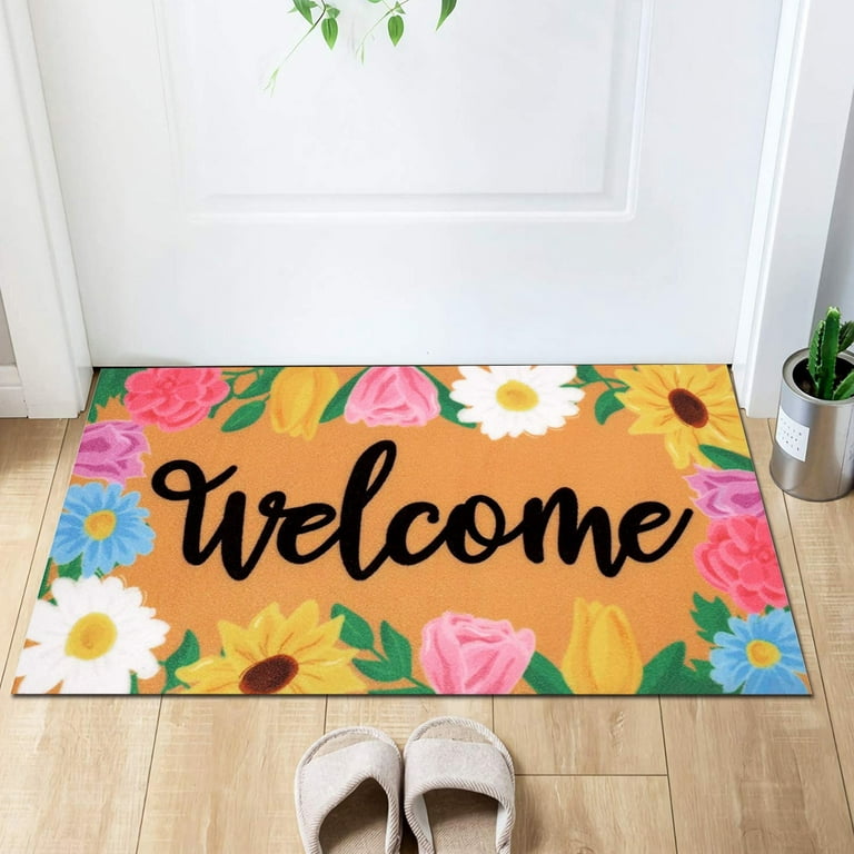 Cuh Indoor Outdoor Vintage Mat Flower Welcome Home Entrance Floor Bath Rug Non-Slip Doormat Door Mats, Size: 50cm x 80cm(19.6'' x 31.5''), Multicolor